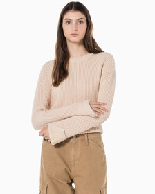 Buy 여성 롱슬리브 라운드넥 스웨터 in color Neutral Tan-231ABZ