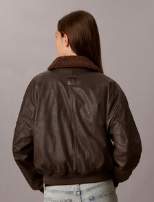 Buy 여성 페이크 레더 패디드 숏 봄버 자켓 in color Dark brown