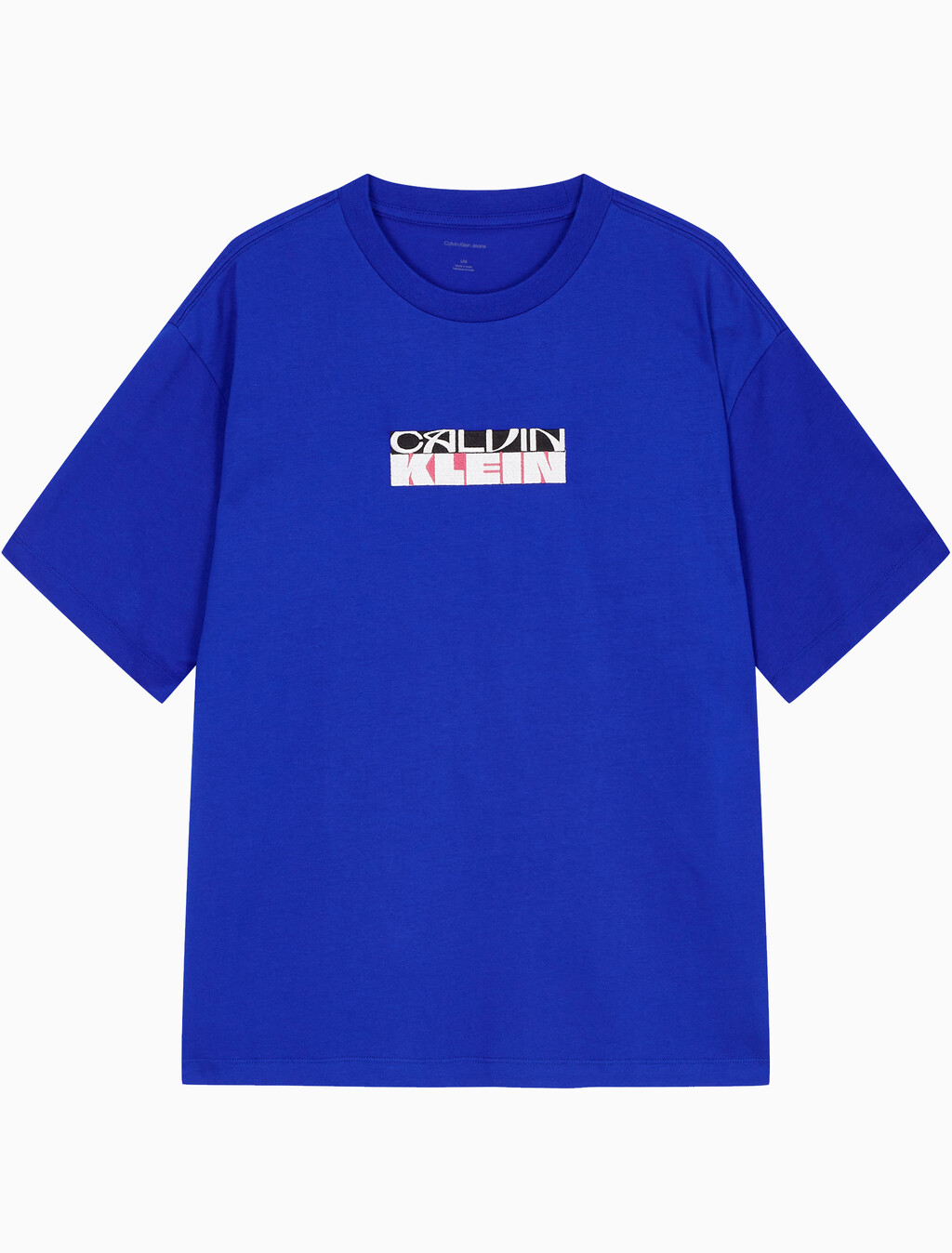 Buy 남성 릴렉스 핏 블락 그래픽 자수 반팔 티셔츠 in color blue