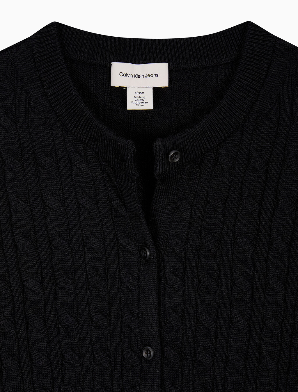 Buy 여성 울 케이블 크루넥 가디건 in color BLACK