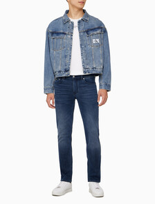 Buy 남성 박시 데님 자켓 in color MID BLUE BACK EMBRO