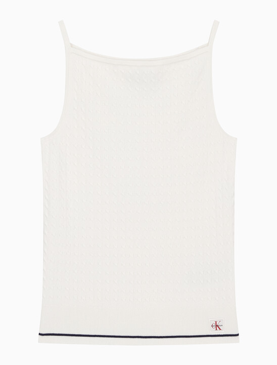 여성 슬림핏 우븐라벨 케이블 탱크