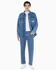 Buy 남성 90'S 스트레이트핏 크롭 데님 in color MID BLUE BACK EMBRO