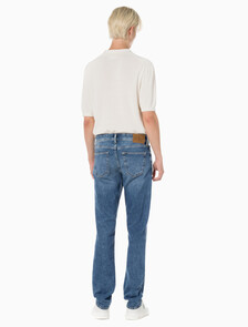 Buy 남성 어센틱 스트레이트핏 미드블루 기모 데님 in color MID BLUE BACK EMBRO