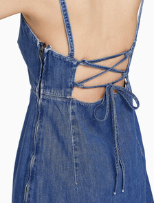 Buy 여성 컷 아웃 드레스 in color MID BLUE BACK EMBRO