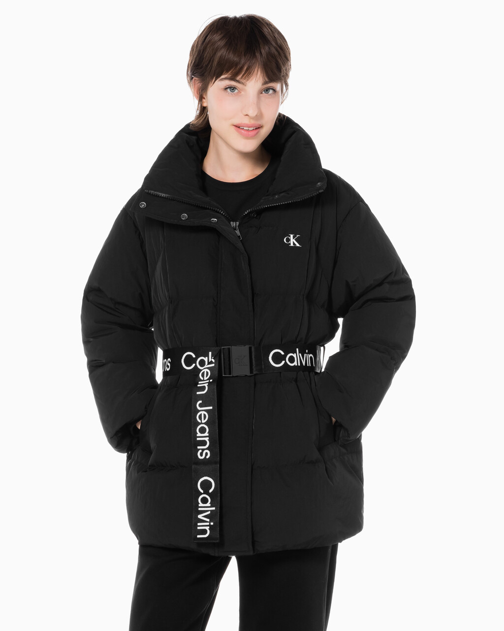Buy 여성 벨트 롱 푸퍼 in color CK BLACK