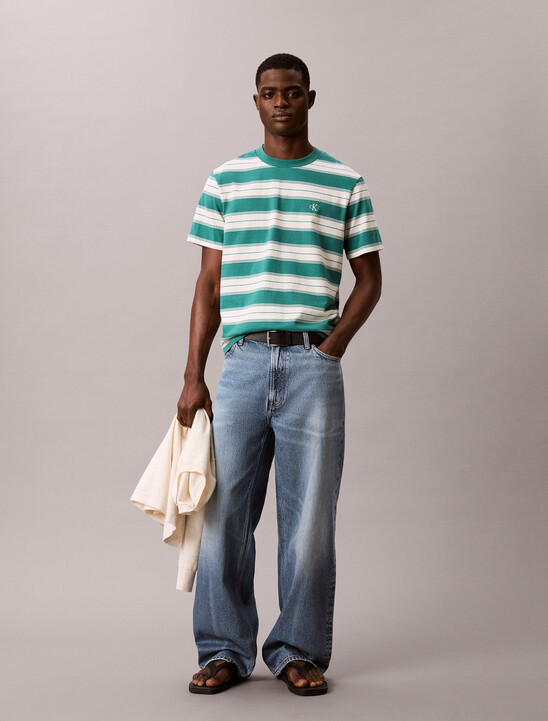 이지 저지 스트라이프 크루넥 티