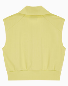 Buy 여성 드롭숄더 하프집업 슬리브리스 니트탑 in color YELLOW SAND