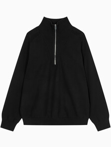 Buy 유니섹스 롱슬리브 테크 니트 쿼터 집업 스웨터 in color BLACK