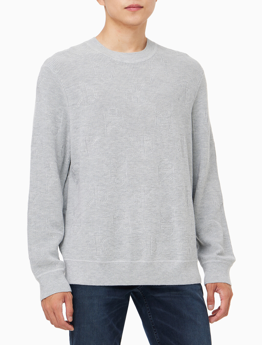 Buy 남성 AOP 니트 스웨터 in color LIGHT GREY HEATHER