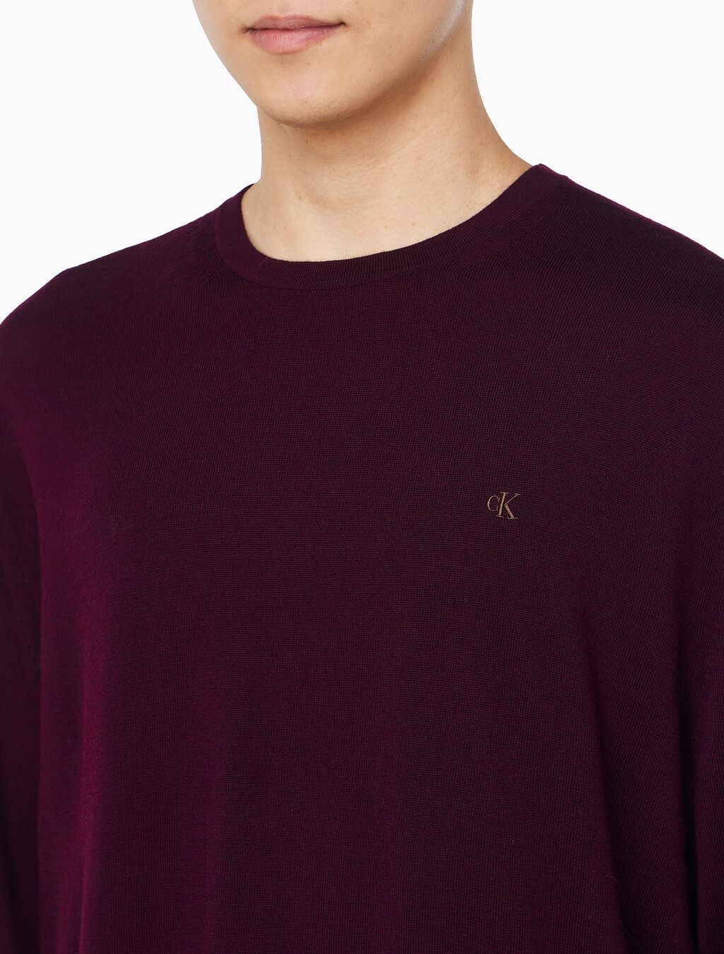 Buy 남성 메리노 울 크루넥 스웨터 in color Crimson red