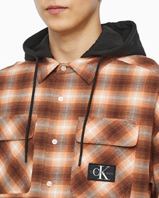Buy 남성 롱슬리브 후디 플래드 오버셔츠 in color DARK BROWN