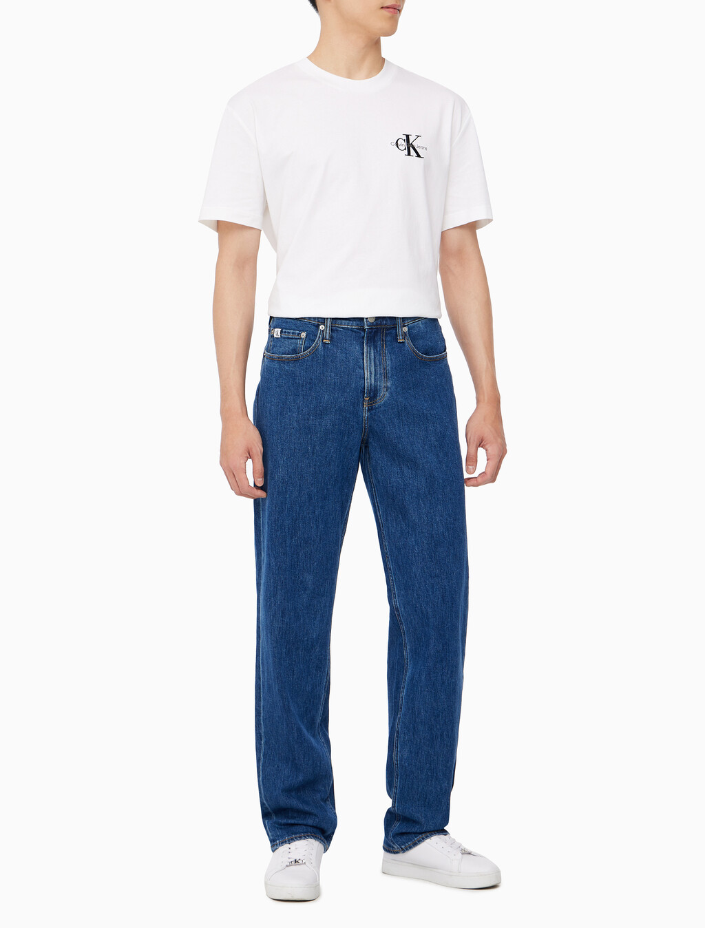 Buy 남성 90's 스트레이트핏 미드블루 데님 in color MID BLUE BACK EMBRO