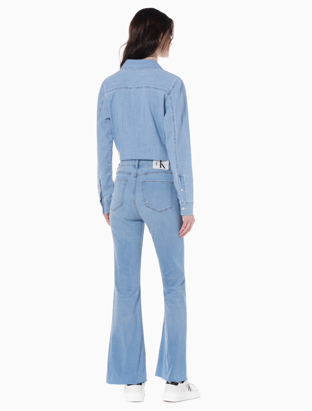 Buy 여성 하이라이즈 플레어핏 라이트블루 37.5 기능성 데님 in color CHALKY BLUE