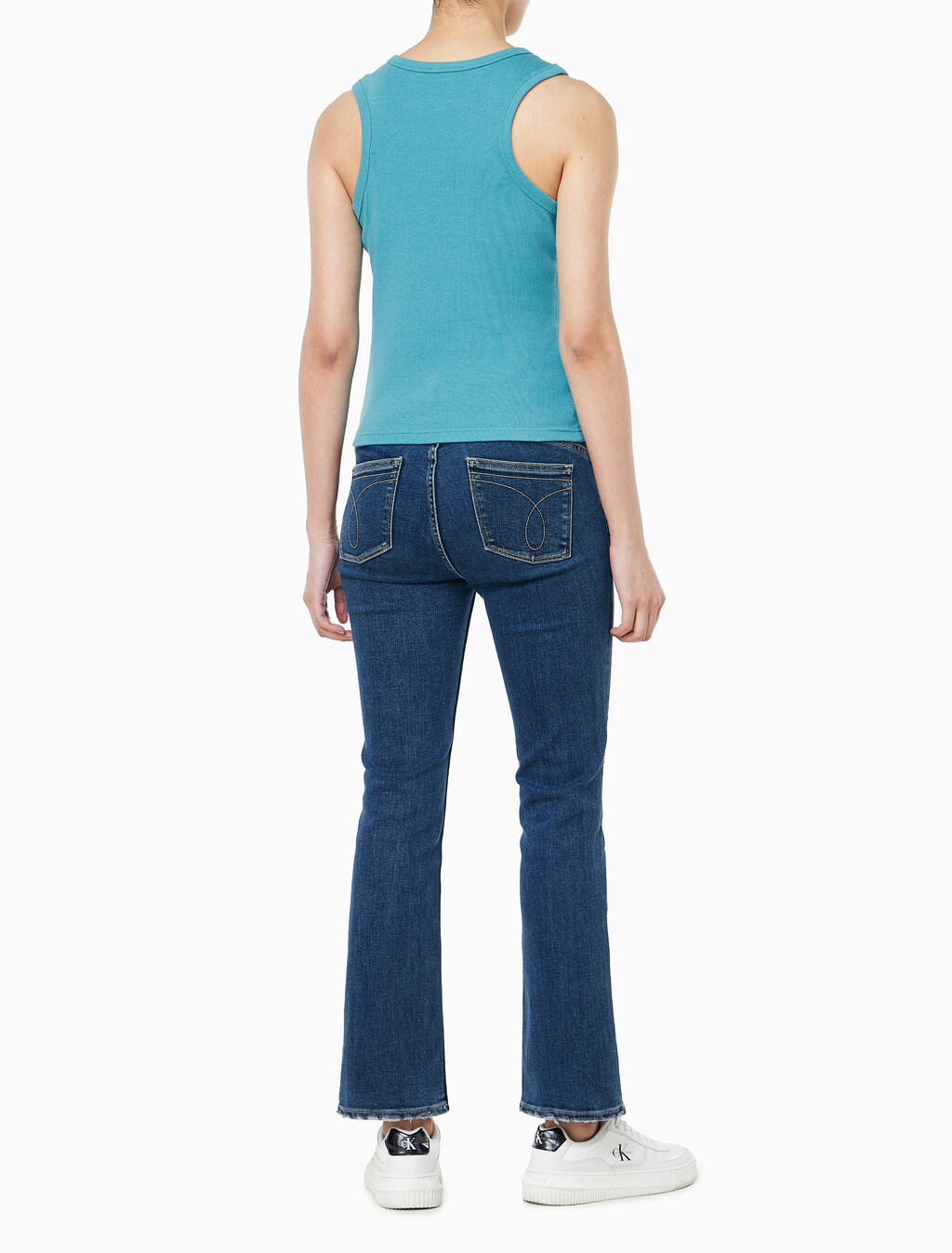 Buy 여성 우븐라벨 코튼 립 탱크 탑 in color TUSCAN TEAL