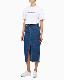 Buy 여성 맥시 데님 스커트 in color MID BLUE BACK EMBRO