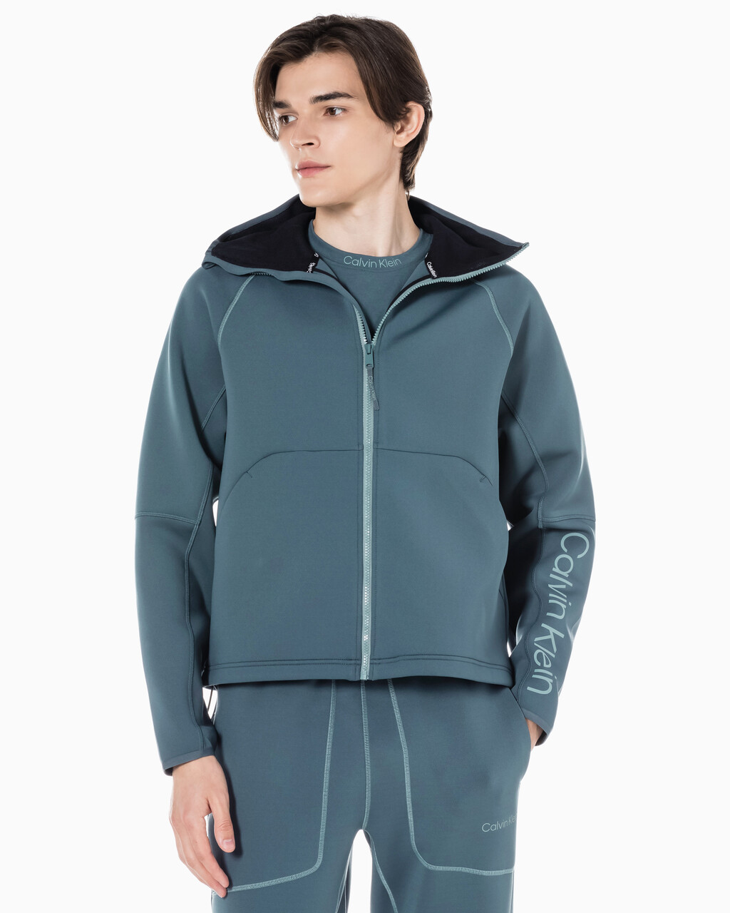 Buy 남성 릴렉스핏 풀집업 후디 in color OCEAN TEAL/ BLK