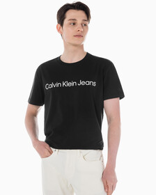 Buy 남성 레귤러핏 인스티튜셔널 로고 스트레치 반팔 티셔츠 in color CK BLACK