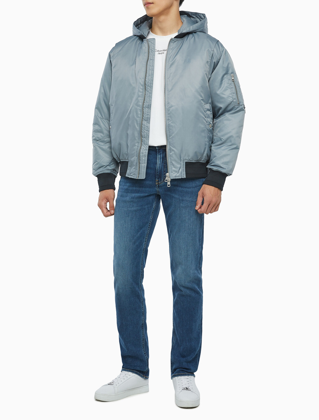 Buy 남성 후디 보머 다운 자켓 in color GREY