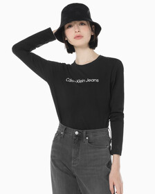 Buy 여성 슬림핏 인스티튜셔널 로고 긴팔 티셔츠 in color CK BLACK