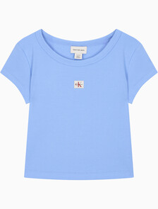 Buy 여성 우븐라벨 베이비립 티 in color Deep Indigo Blue