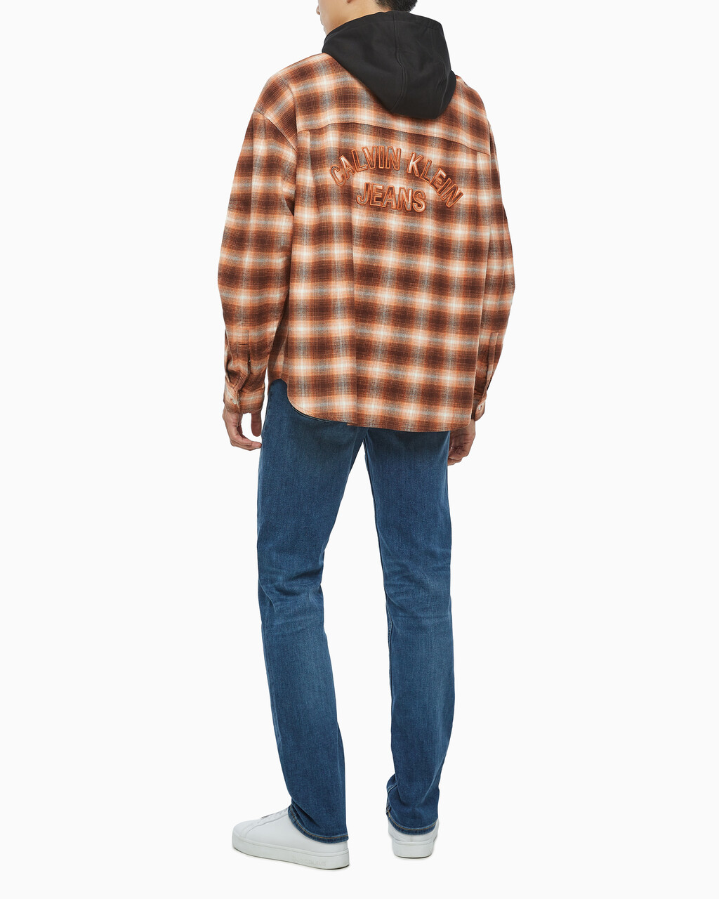 Buy 남성 롱슬리브 후디 플래드 오버셔츠 in color DARK BROWN