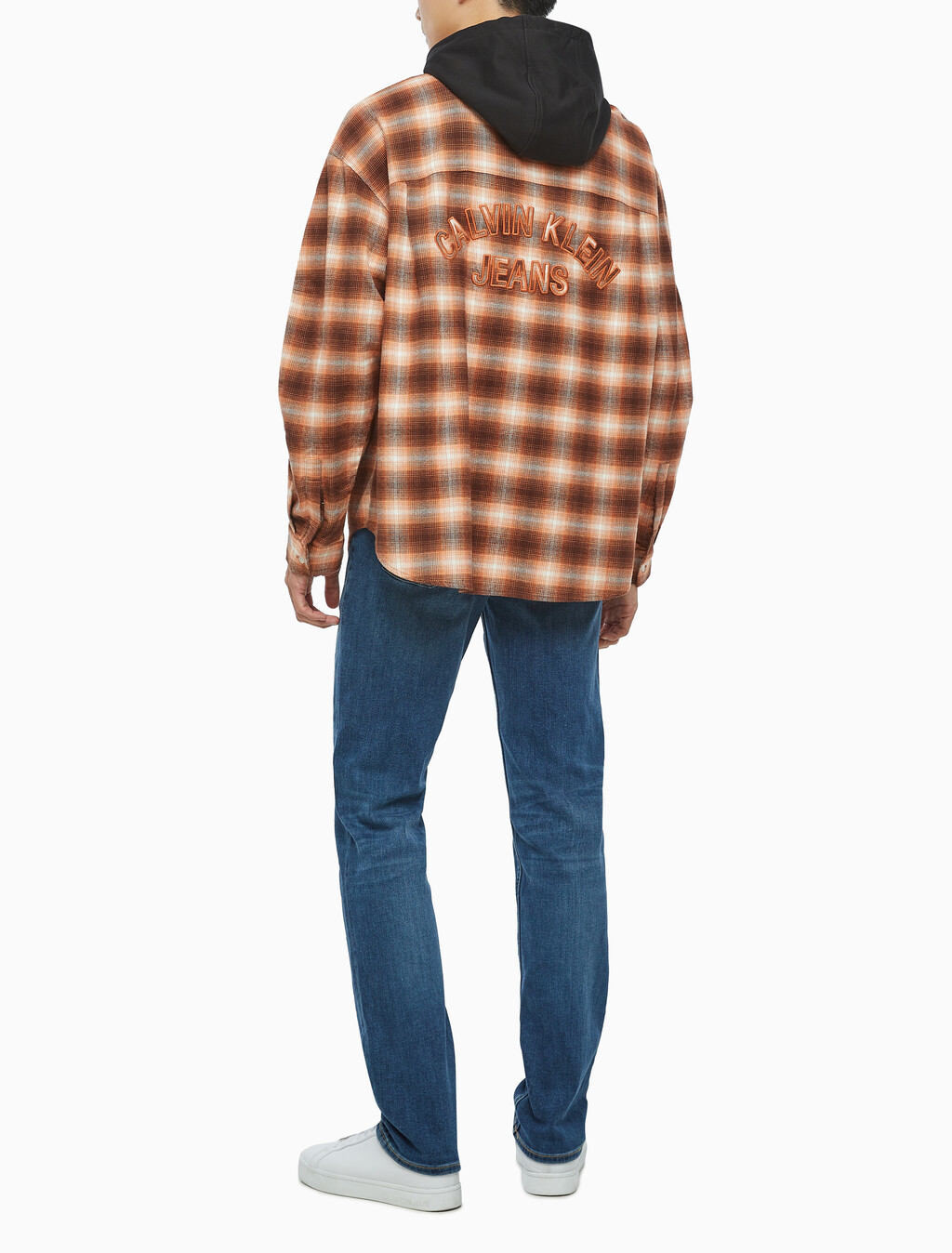 Buy 남성 롱슬리브 후디 플래드 오버셔츠 in color DARK BROWN