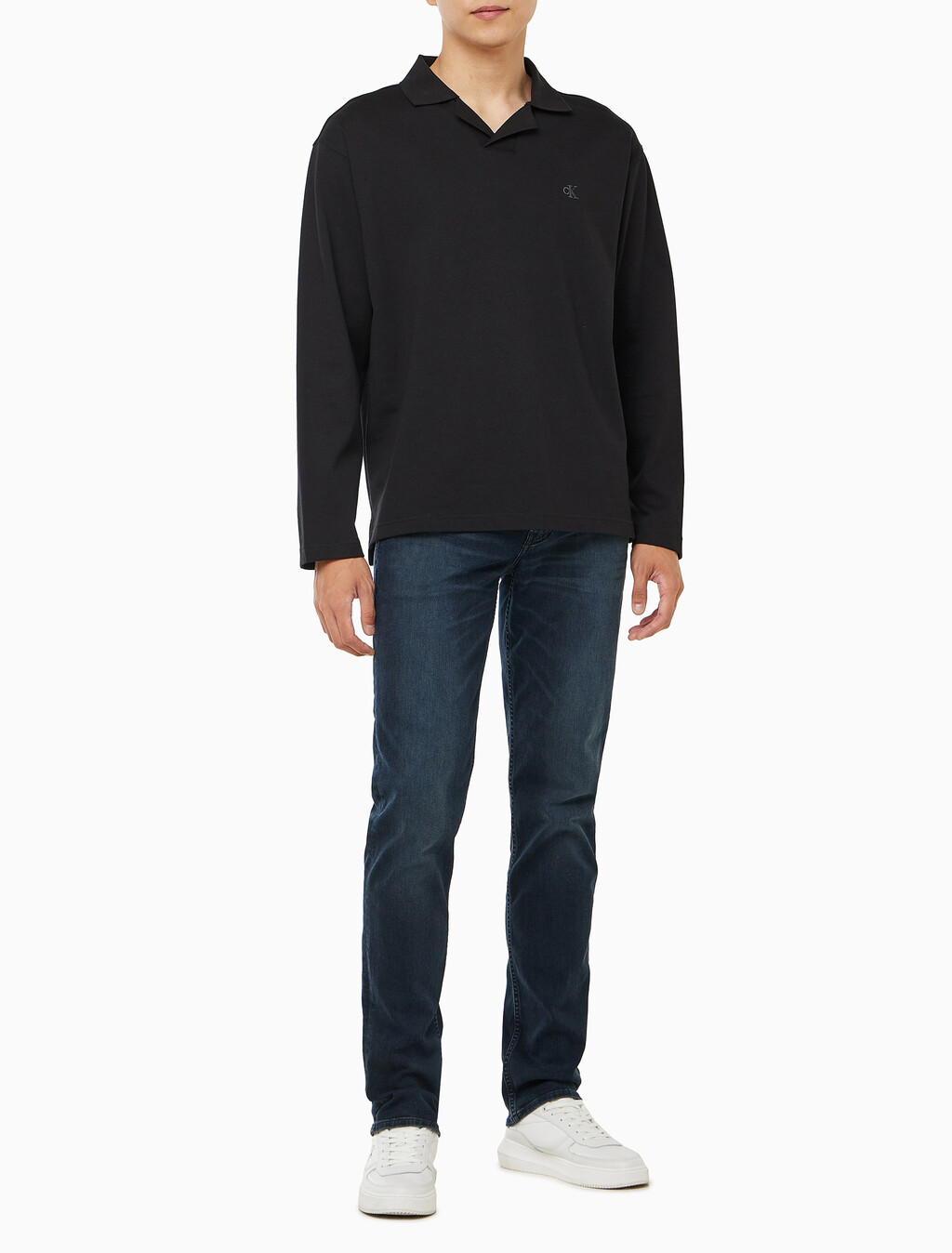 Buy 남성 릴렉스핏 헤비 저지 럭비 폴로 탑 in color CK BLACK