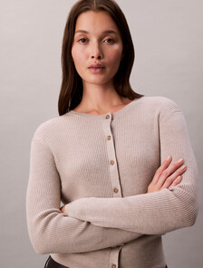 Buy 여성 울실크 크롭 가디건 in color White