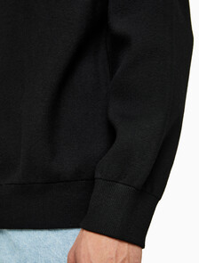 Buy 유니섹스 롱슬리브 테크 니트 쿼터 집업 스웨터 in color BLACK
