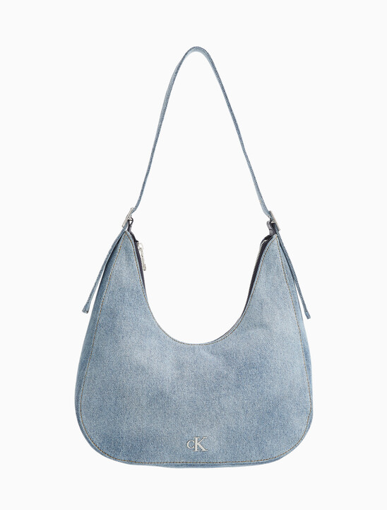 여성 로고 데님 볼드 크레센트 크로스오버 백