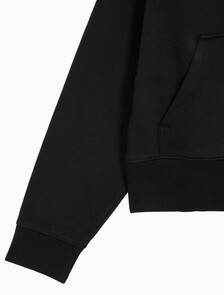 Buy 여성 아카이브 릴렉스핏 CK 스몰 로고 크롭 기모 후드 집업 in color BLACK