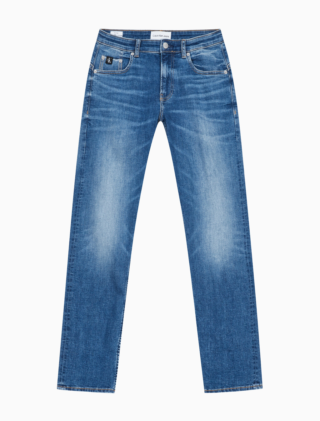 Buy 남성 바디 테이퍼핏  미드블루 이탤리언 데님 in color MID BLUE BACK EMBRO