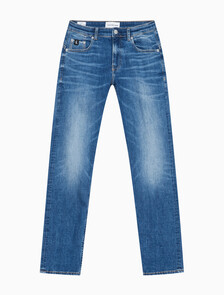 Buy 남성 바디 테이퍼핏  미드블루 이탤리언 데님 in color MID BLUE BACK EMBRO