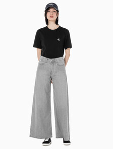 Buy 여성 로우라이즈 루즈핏  그레이  데님 in color GREY STEPPED RELEASE HEM