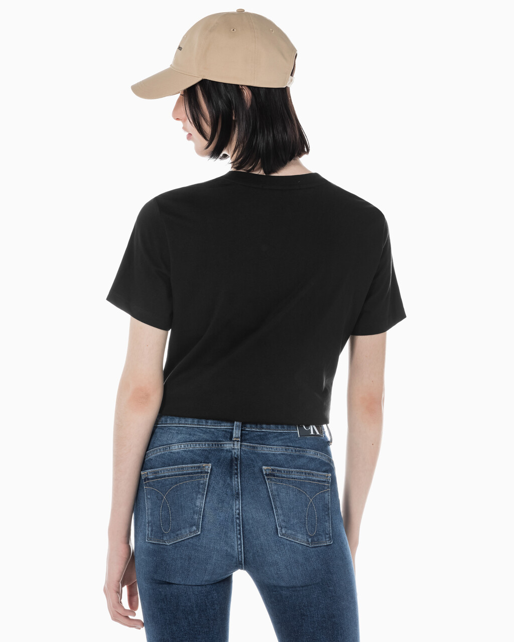 Buy 여성 스트레이트핏 모노그램로고 크루넥 반팔 티셔츠 in color CK BLACK