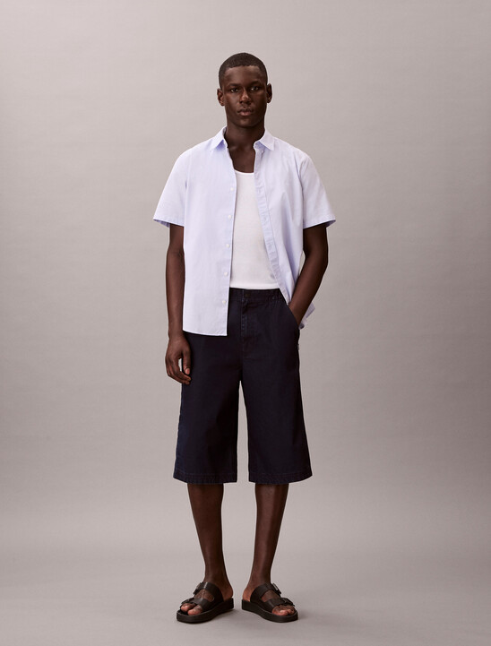 나일론 사이드 로고 롱 데님 쇼츠