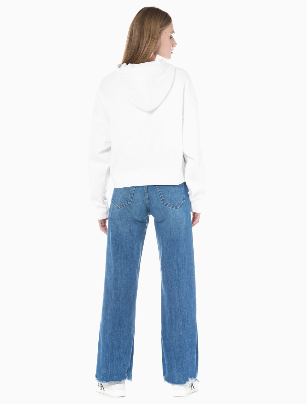 Buy 여성 하이라이즈 와이드핏 미드블루 데님 in color MID BLUE BACK EMBRO