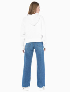 Buy 여성 하이라이즈 와이드핏 미드블루 데님 in color MID BLUE BACK EMBRO