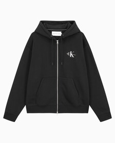 Buy 남녀공용 릴렉스핏 모노그램 집업 후디 in color CK BLACK