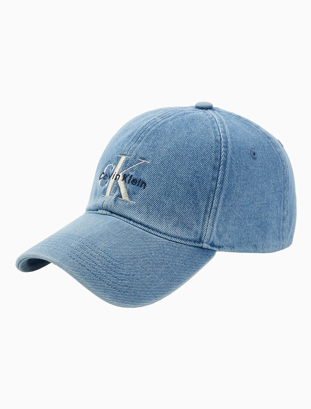 Buy 남녀공용 CKJ 모노그램 데님 베이스볼 캡 in color BLUE
