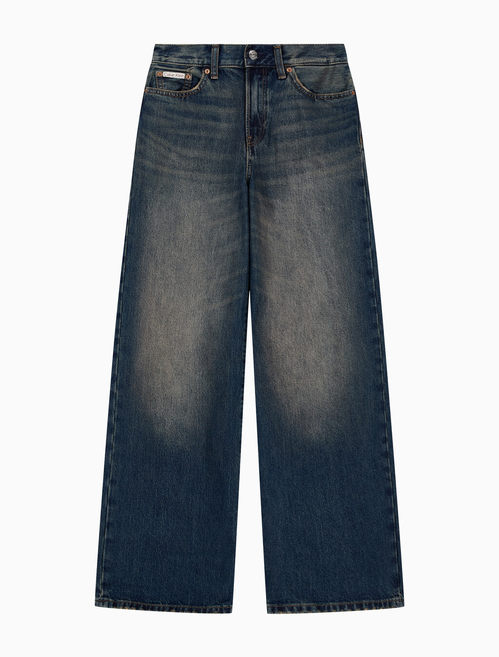 Buy 여성 와이드 레그핏 다크블루 데님 in color mid blue