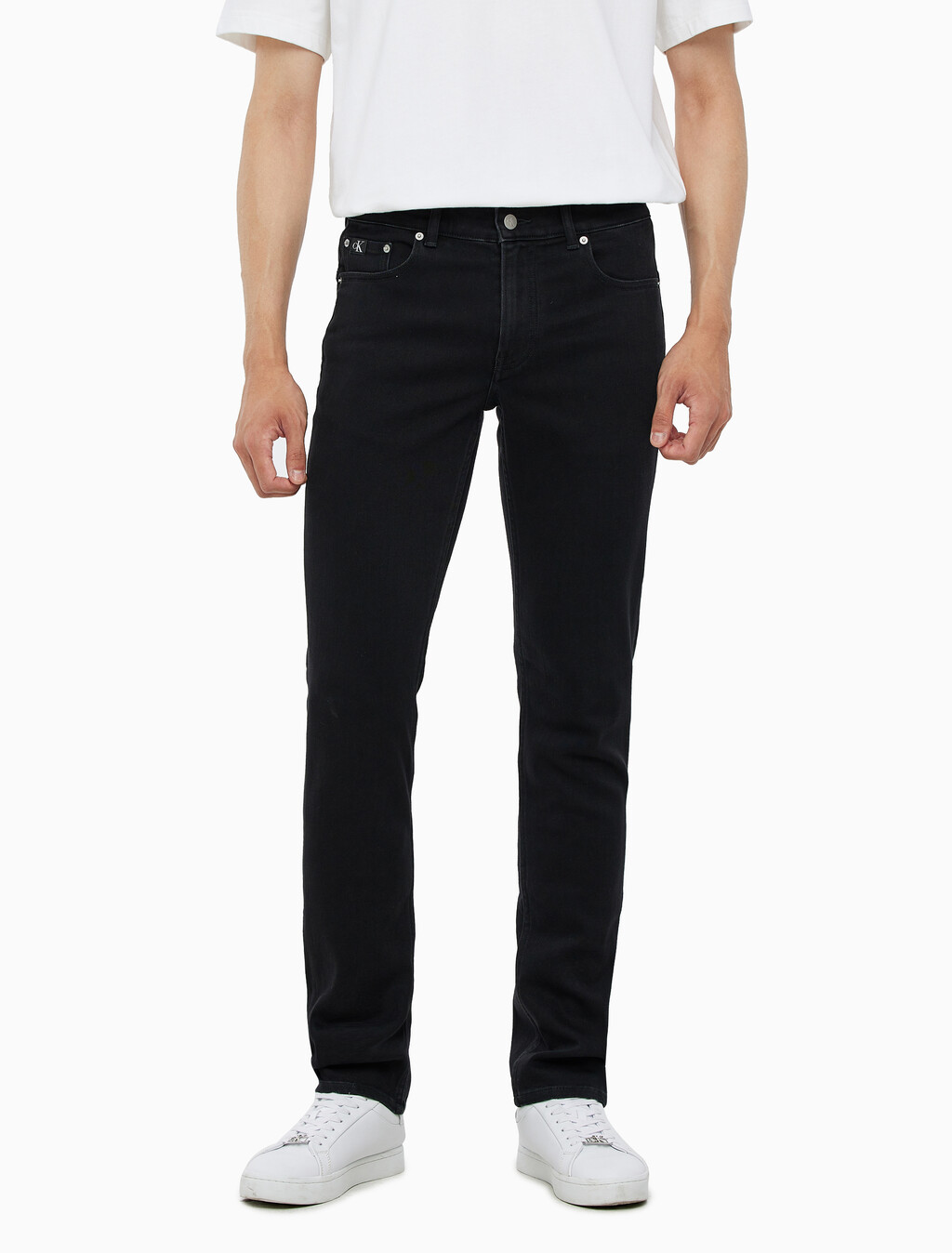 Buy 남성 바디핏 기모 블랙 데님 in color WASHED BLACK LOGO LACE