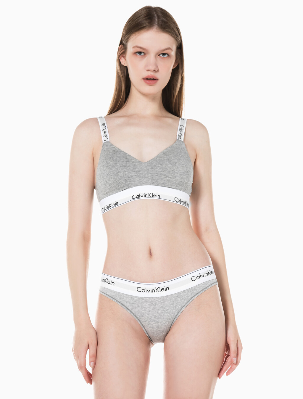 Buy 여성 모던코튼 훅앤아이 브라렛 in color GREY HEATHER