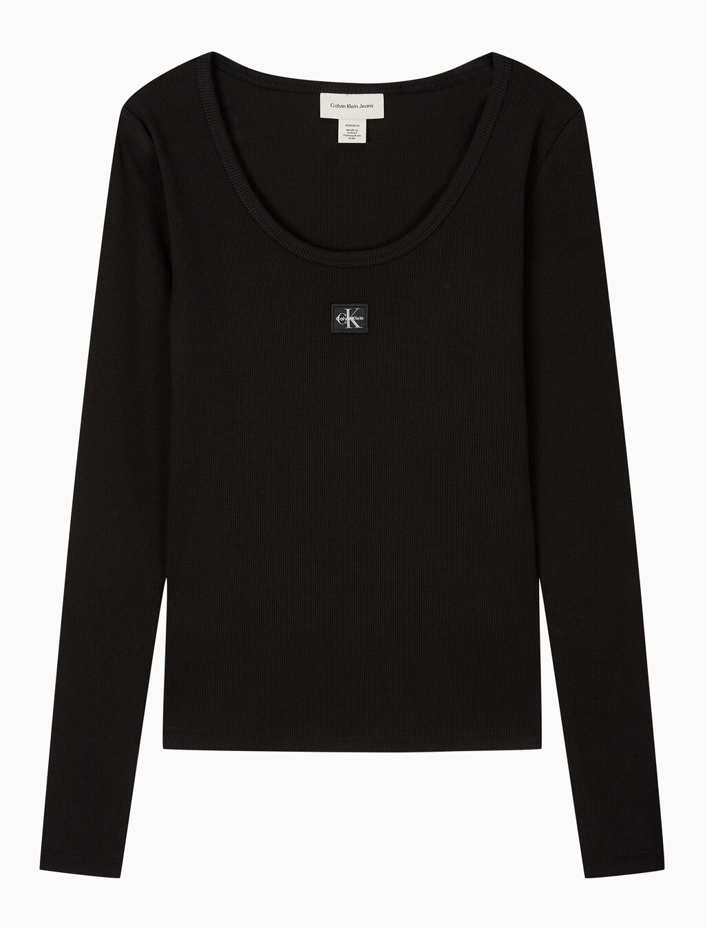 Buy 여성 L/S 우블 라벨 스쿱넥 립 티셔츠 in color BLACK