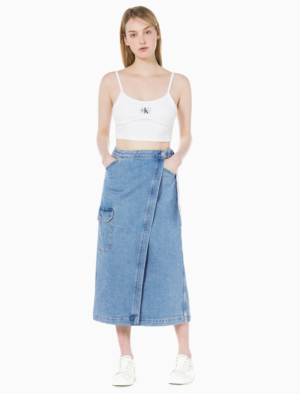 Buy 여성 맥시 데님 랩 스커트 in color CHALKY BLUE