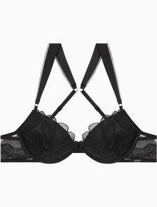 Buy 여성 CK 블랙 플로럴 레이스 AF 푸쉬업 플런지 (ADD A) in color BLACK