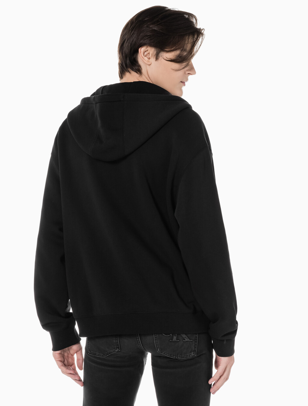 Buy 남녀공용 릴렉스핏 모노그램 집업 후디 in color CK BLACK