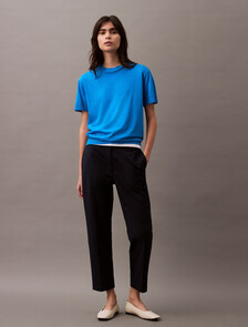Buy 여성 실크터치 파인 목넥 반팔 티셔츠 in color HALOGEN BLUE