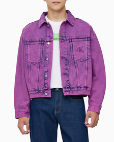 Buy 남성 박시 데님 자켓 in color MID BLUE BACK EMBRO
